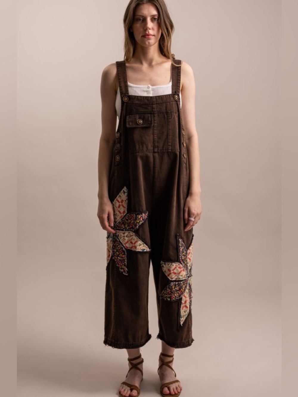 K1 New 🔥Bluevelvet Dark Brown Washed Patchwork Overall - Picture 5 of 10